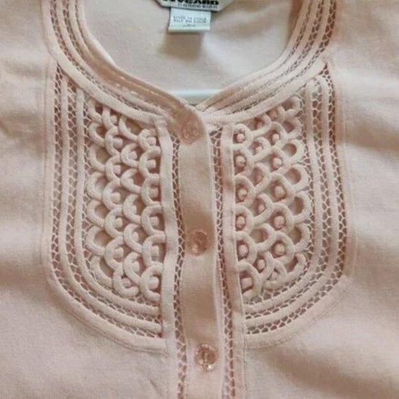 Nygard Collection Pink Lace Trim Button Front Short Sleeve Blouse Women’s L - Picture 2 of 7